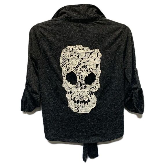 $5 ADD ON ITEM/Collard button up front tie knit skull detail - Picture 4 of 14